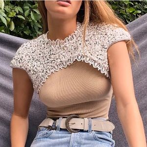 IXIAH x Free People Lacuna Sequin Collar Overpiece White Size 6